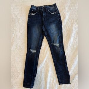 Kancan Signature Midrise Ankle Skinny‎ Dark Blue Distressed Women's Jeans